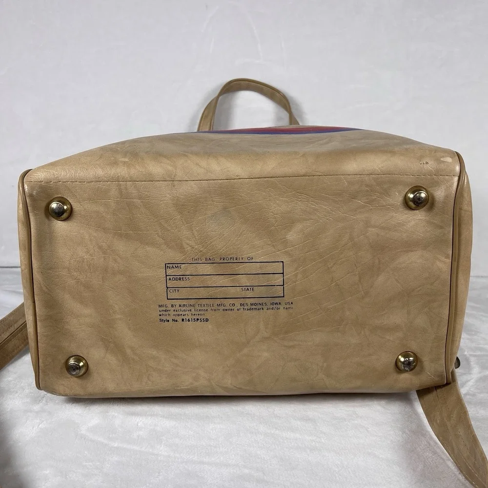 Vintage 70s United Airlines Faux Leather Carry On Bag Tan Tulip Logo Exclusive - Picture 5 of 11